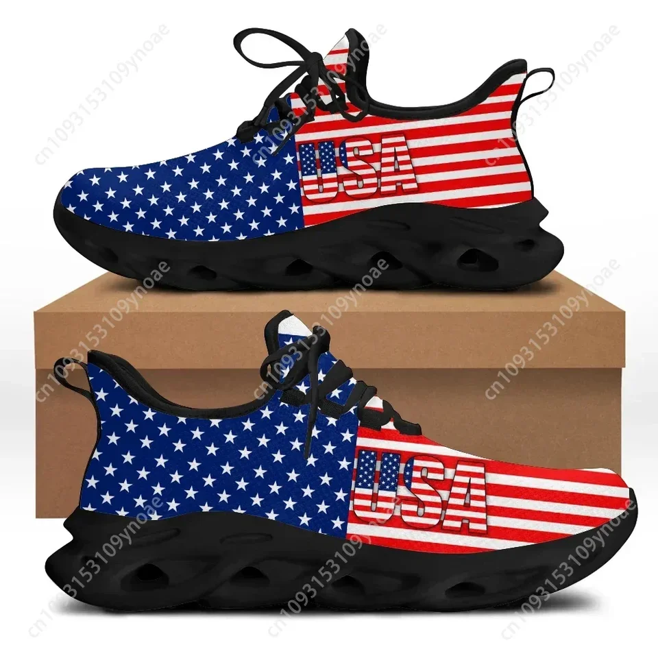Men's Patriotic USA American Flag Sneakers - Lightweight Breathable Mesh Walking Running Shoes with Black Blade Sole
