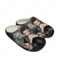 Johnny Hallyday Portrait Plush Fleece Slippers - Iconic Rock Star Indoor House Shoes