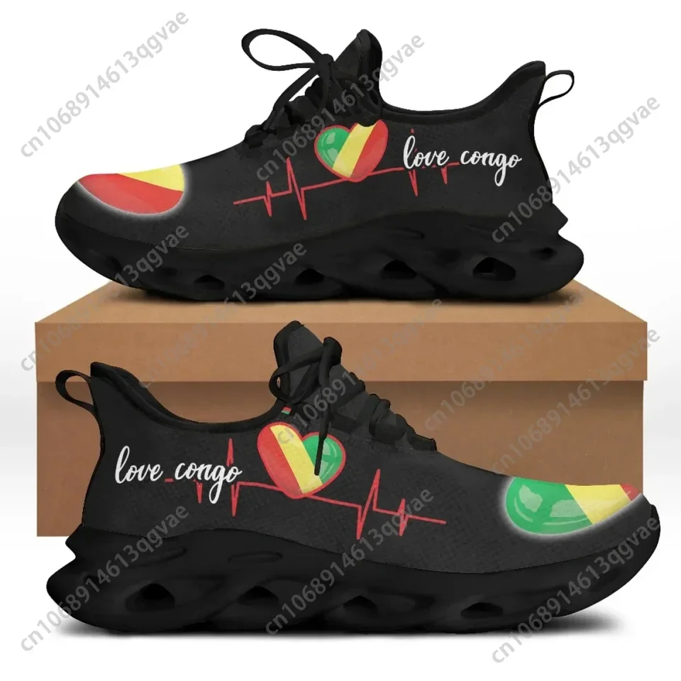 Republic of the Congo Flag Heartbeat Sneakers - Love Congo Lightweight Running Shoes