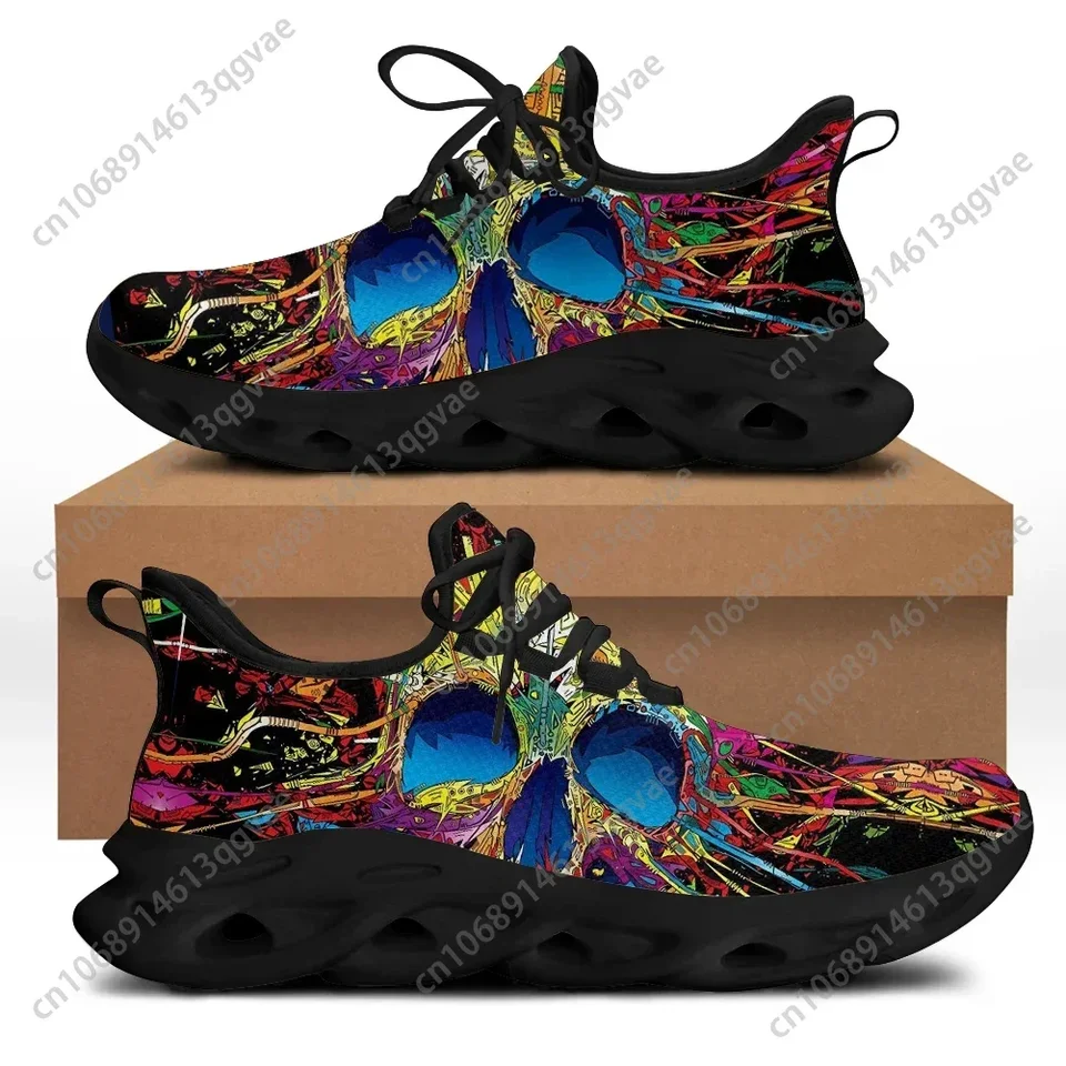 Men's Colorful Psychedelic Skull Print Lightweight Running Shoes - Artistic Casual Sneakers