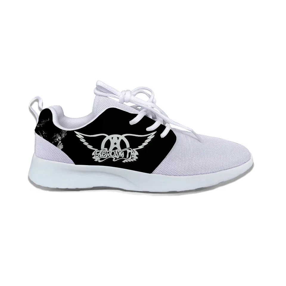 Aerosmith Band Wings Logo White & Black Lightweight Mesh Sneakers