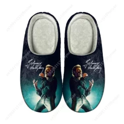 Johnny Hallyday Tribute Men's and Women's Plush Indoor Slippers - Soft Fleece Lined House Shoes