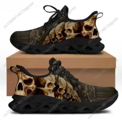 Gothic Skull Print Men's Lightweight Breathable Running Shoes - Black/Gold