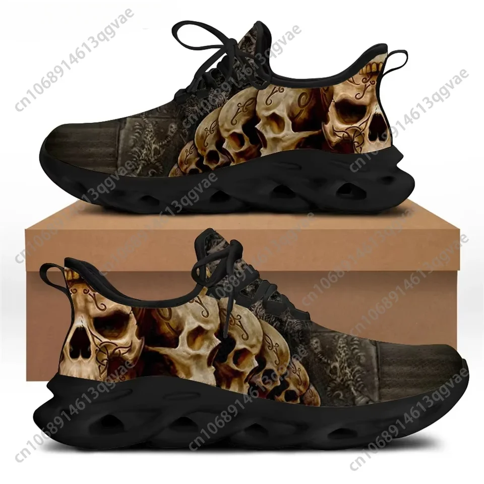 Gothic Skull Print Men's Lightweight Breathable Running Shoes - Black/Gold