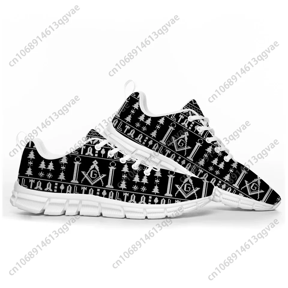 Masonic Square and Compasses Ugly Sweater Pattern Men's Running Sneakers