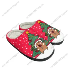 Christmas Gingerbread Man & Tree Plush Slippers - Red Festive Indoor Shoes