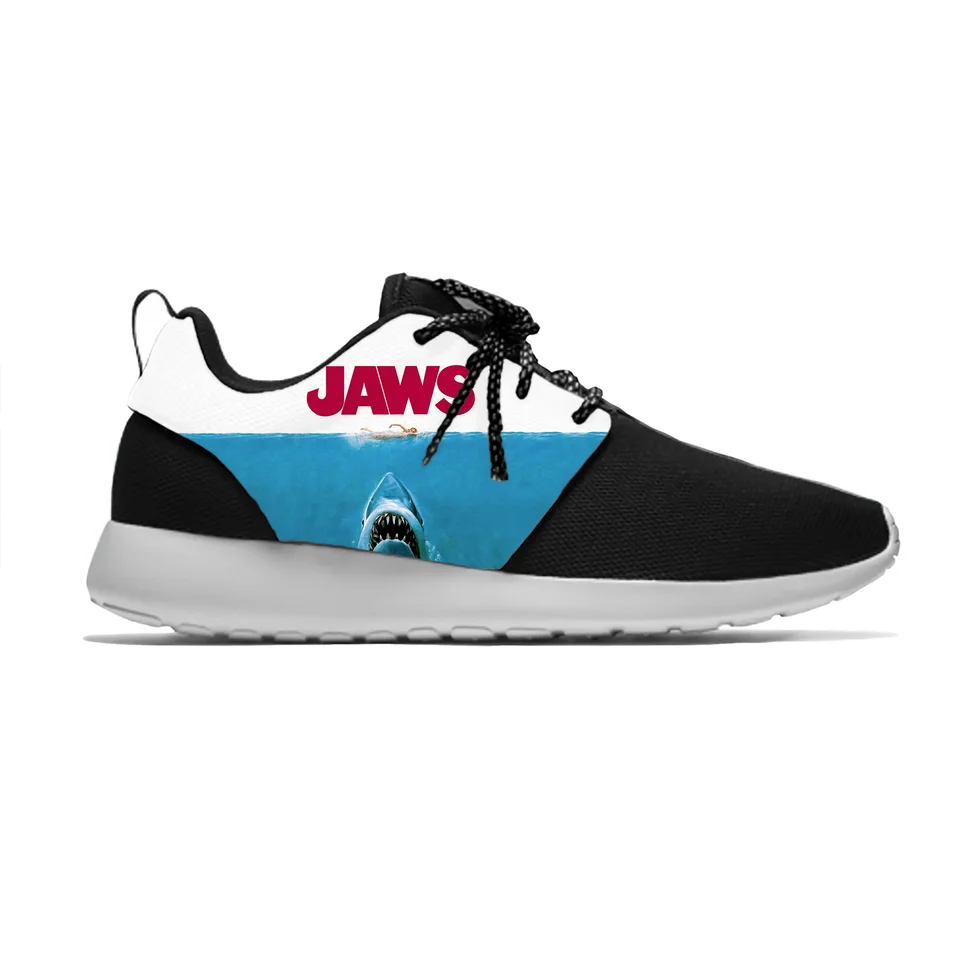 Jaws Movie Poster Graphic Print Mesh Sneakers - Shark Theme Lightweight Running Shoes