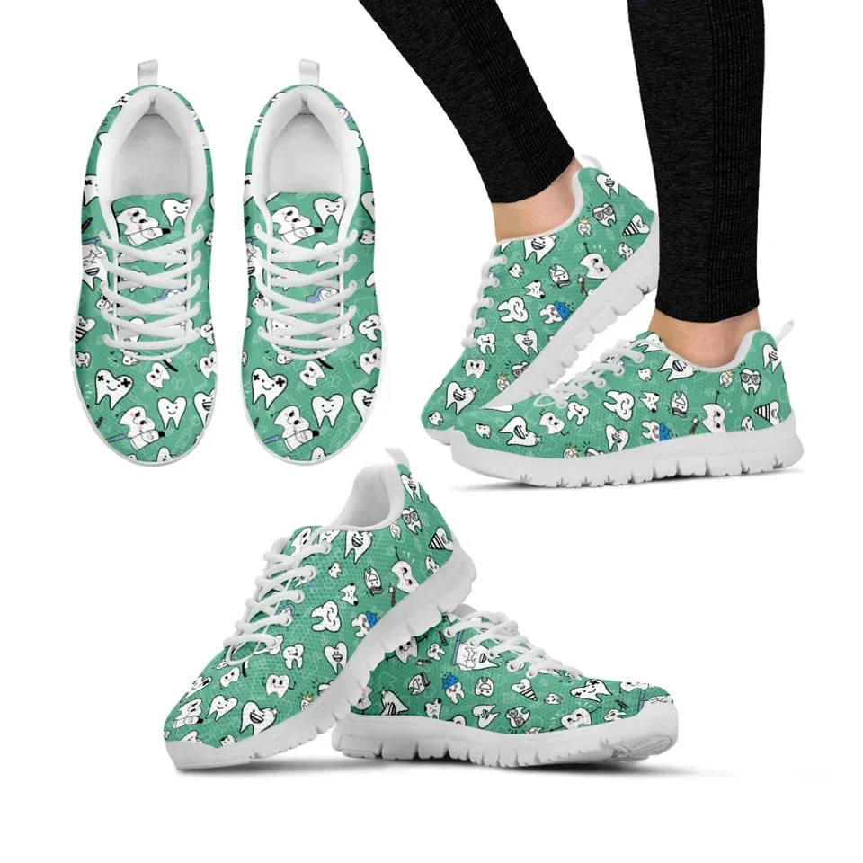Cartoon Tooth Pattern Women's Lightweight Running Shoes - Green Dentist Sneakers