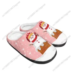 Pink Snowman Christmas Plush Slippers - Warm Winter Indoor House Shoes