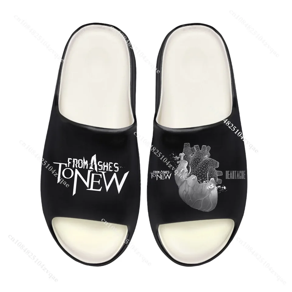 From Ashes to New Heartache Graphic Slides - Black & White Rock Band Sandals