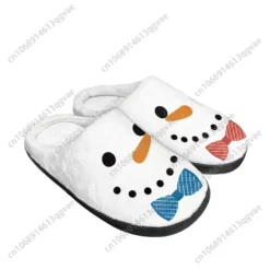 Snowman Face Fuzzy Slippers - Cozy Winter Holiday House Shoes