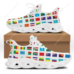 World Flag Print Men's Lightweight Breathable Running Sneakers - White