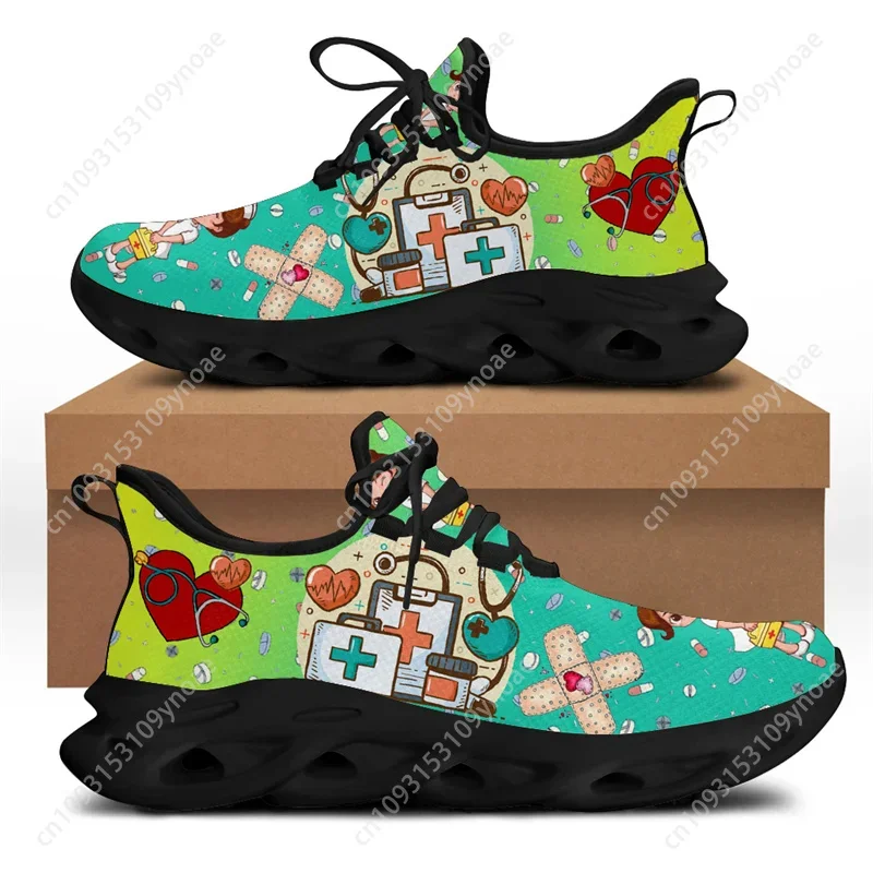 Nurse Medical Theme Lightweight Walking Sneakers - Comfortable Nursing Shoes with Stethoscope and Band-aid Pattern