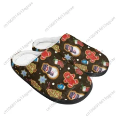Festive Christmas Gingerbread Cookie Pattern Plush House Slippers - Warm Fleece Lined