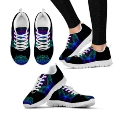 Women's Butterfly Mandala Sneakers - Vibrant Neon Print Athletic Running Shoes