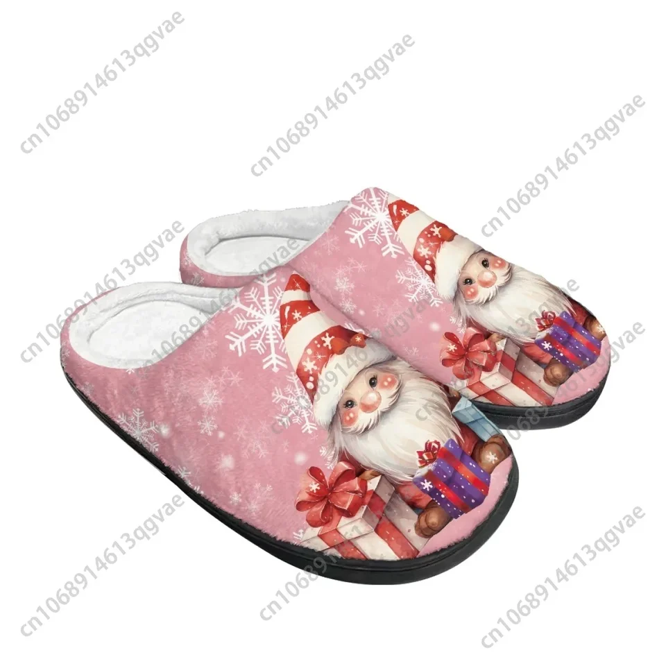 Pink Christmas Santa Gnome Plush Slippers - Cozy Winter House Shoes for Women