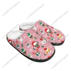 Women's Pink Holiday Dog Print Plush Slippers with Faux Fur Lining