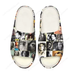 Bob Marley Graphic Print Slide Sandals - Reggae Music Collage Footwear