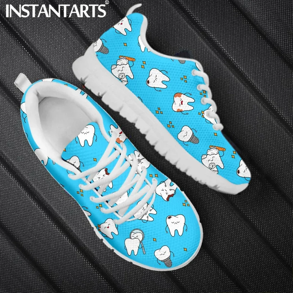 INSTANTARTS Blue Dental Cartoon Teeth Print Lightweight Walking Sneakers for Men and Women
