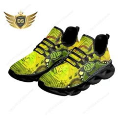 Men's Aboriginal Sea Turtle Print Running Shoes - Green and Yellow Lightweight Sneakers