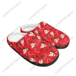 Festive Red Christmas Reindeer and Candy Cane Plush Indoor Slippers