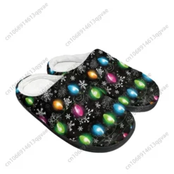 Christmas Lights and Snowflake Pattern Plush House Slippers - Festive Winter Indoor Shoes