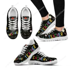 Women's Teacher Appreciation Sneakers - Back to School Chalkboard Print Lightweight Running Shoes