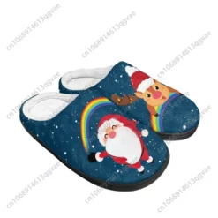 Festive Santa and Reindeer Rainbow Christmas Plush Indoor Slippers