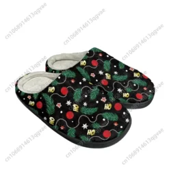 Christmas Ho Ho Ho Festive Plush House Slippers - Holiday Pattern Indoor Shoes