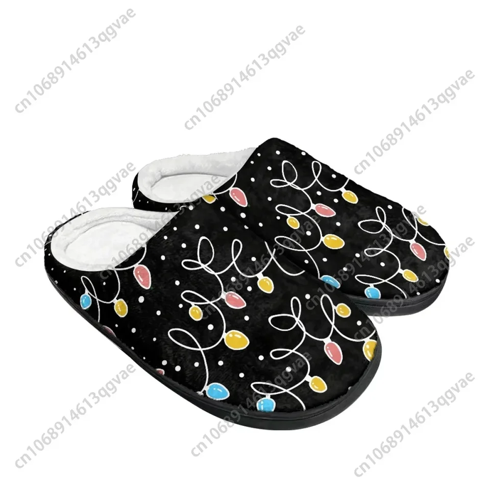 Festive Christmas Light Bulb Pattern Fleece Lined Indoor Slippers