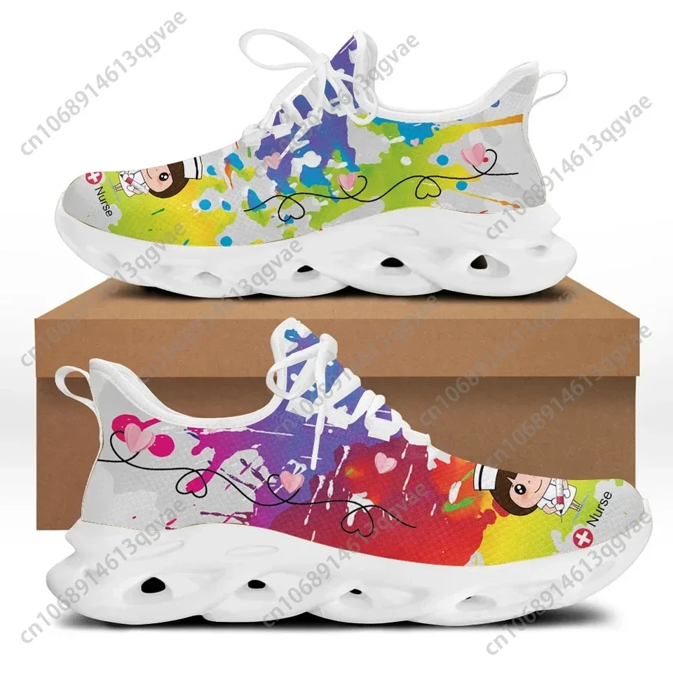 Nurse-Themed Colorful Paint Splatter Sneakers - Lightweight Breathable Walking Shoes for Women