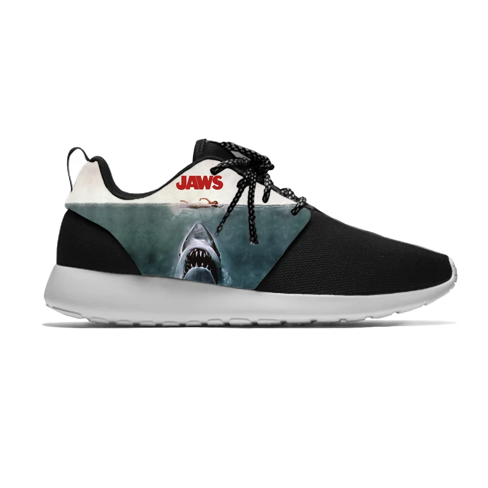 Jaws Movie Poster Graphic Sneakers - Men's & Women's Shark Print Mesh Running Shoes