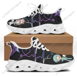 Women's Nurse Print Sneakers - Breathable Lightweight Nursing Walking Shoes with EKG Heartbeat Design