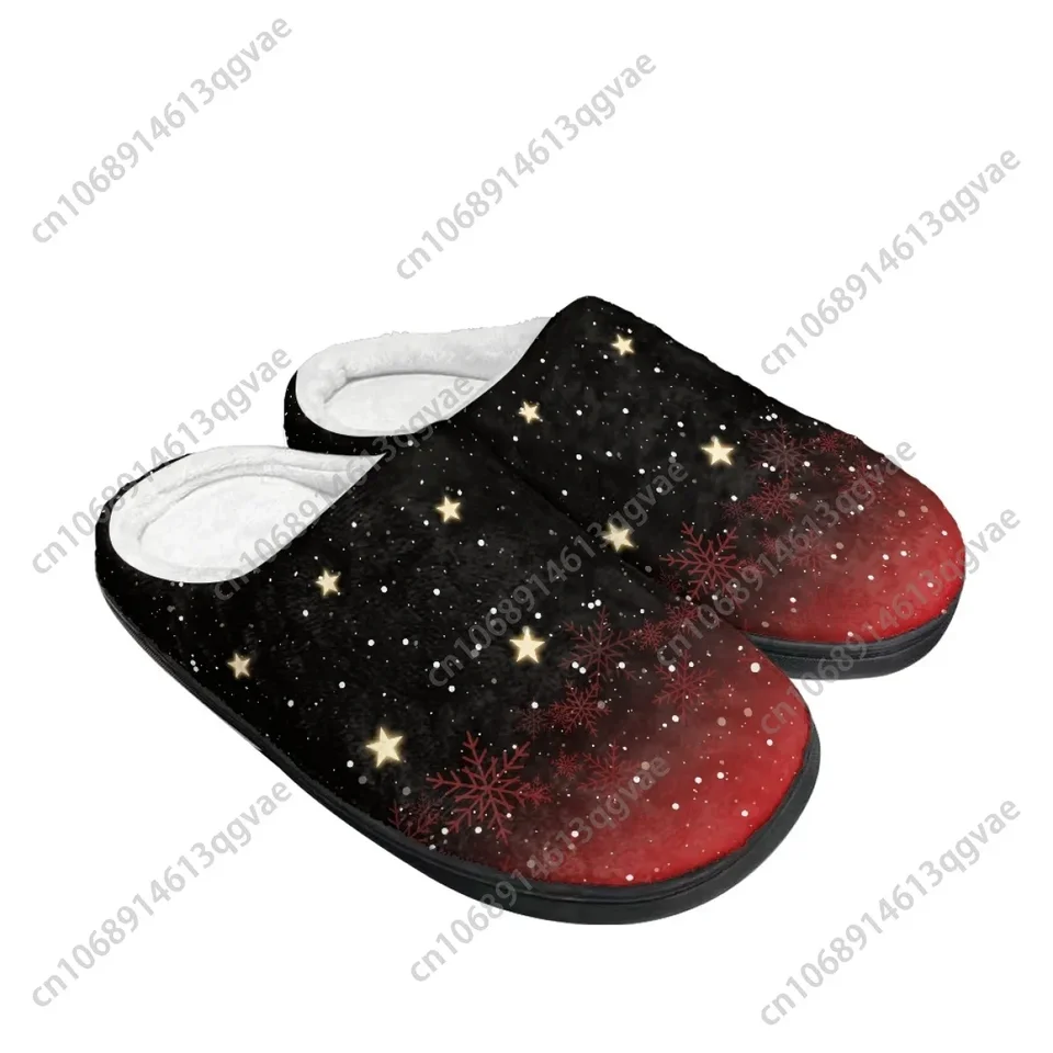 Winter Stars and Snowflakes Plush Slippers - Black and Red Gradient