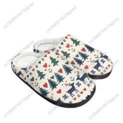 Christmas Pattern Plush House Slippers for Men and Women - Festive Reindeer and Tree Design