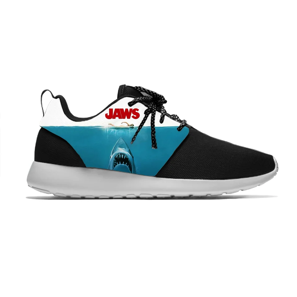 Jaws Movie Poster Graphic Print Sneakers - Iconic Shark Design Running Shoes
