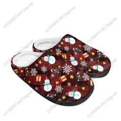Christmas Snowman Plaid Plush Slippers - Red Holiday House Shoes