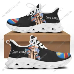 Men's Lightweight Breathable Sneakers - I Love Congo DRC Flag Graphic Athletic Walking Shoes