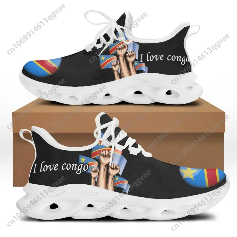 Men's Lightweight Breathable Sneakers - I Love Congo DRC Flag Graphic Athletic Walking Shoes