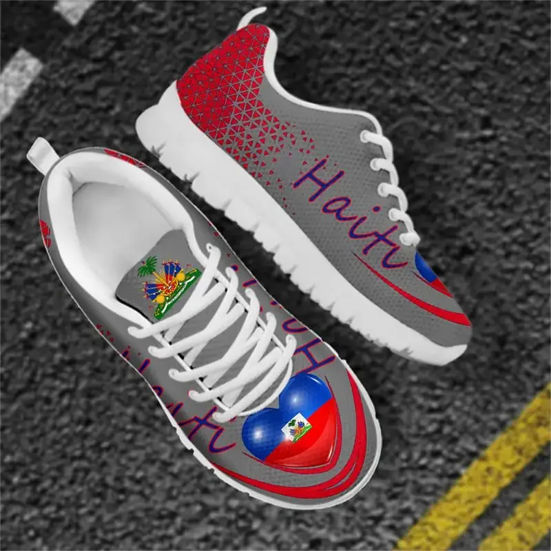 Haiti Flag Pride Sneakers - Men's and Women's Lightweight Breathable Running Shoes - Grey