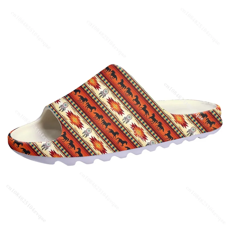 Native American Western Style Horse and Dreamcatcher Print Slide Sandals