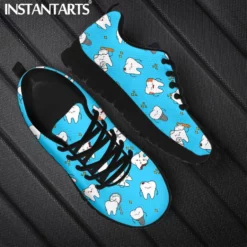 Instantarts Cute Cartoon Tooth Pattern Sneakers - Blue Dental Themed Walking Shoes for Men & Women