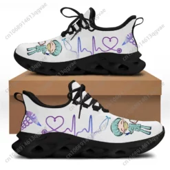 Medical Professional Graphic Sneakers - Nurse & Doctor EKG Heartbeat Design - Lightweight Breathable Hospital Shoes