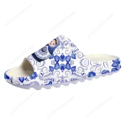 Women's Russian Doll Matryoshka Pattern Slides - Blue and White Floral Summer Sandals