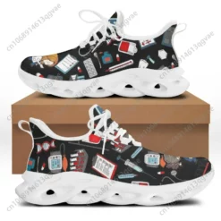 Women's Medical Pattern Sneakers - Nurse & Doctor Themed Athletic Shoes, Lightweight Walking Sneakers for Healthcare Professionals