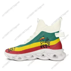 Rasta Lion of Judah High-Top Sneakers - Breathable Knit Athletic Running Shoes
