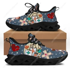 Nurse Themed Lightweight Walking Sneakers for Women - Medical Icon Print Comfort Shoes