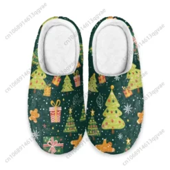 Festive Christmas Pattern Fuzzy House Slippers - Green Holiday Design