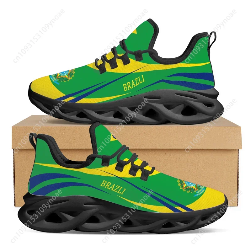 Brazil Flag Pattern Men's Lightweight Athletic Sneakers - Green/Yellow Running Shoes