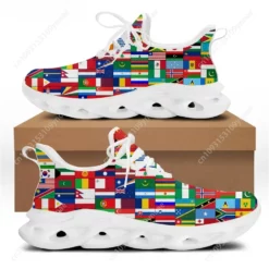 World Flags Print Lightweight Running Shoes - Men's Athletic Sneakers